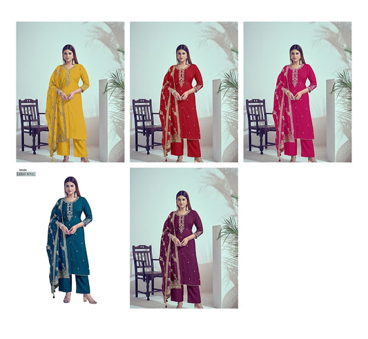 9650Abcde Label Khoj Roman Silk Readymade Suits Exporter