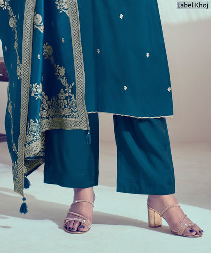 9650Abcde Label Khoj Roman Silk Readymade Suits Exporter