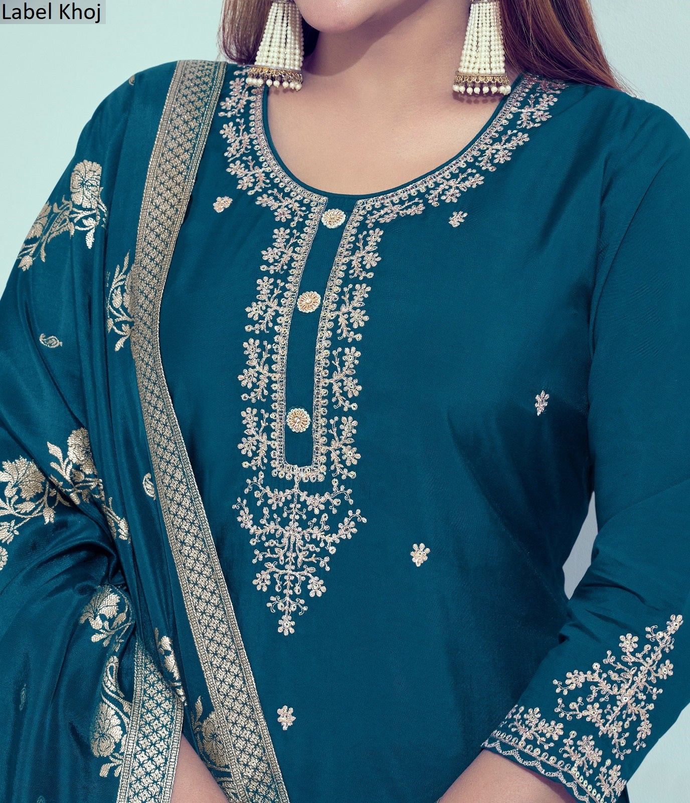 9650Abcde Label Khoj Roman Silk Readymade Suits Exporter