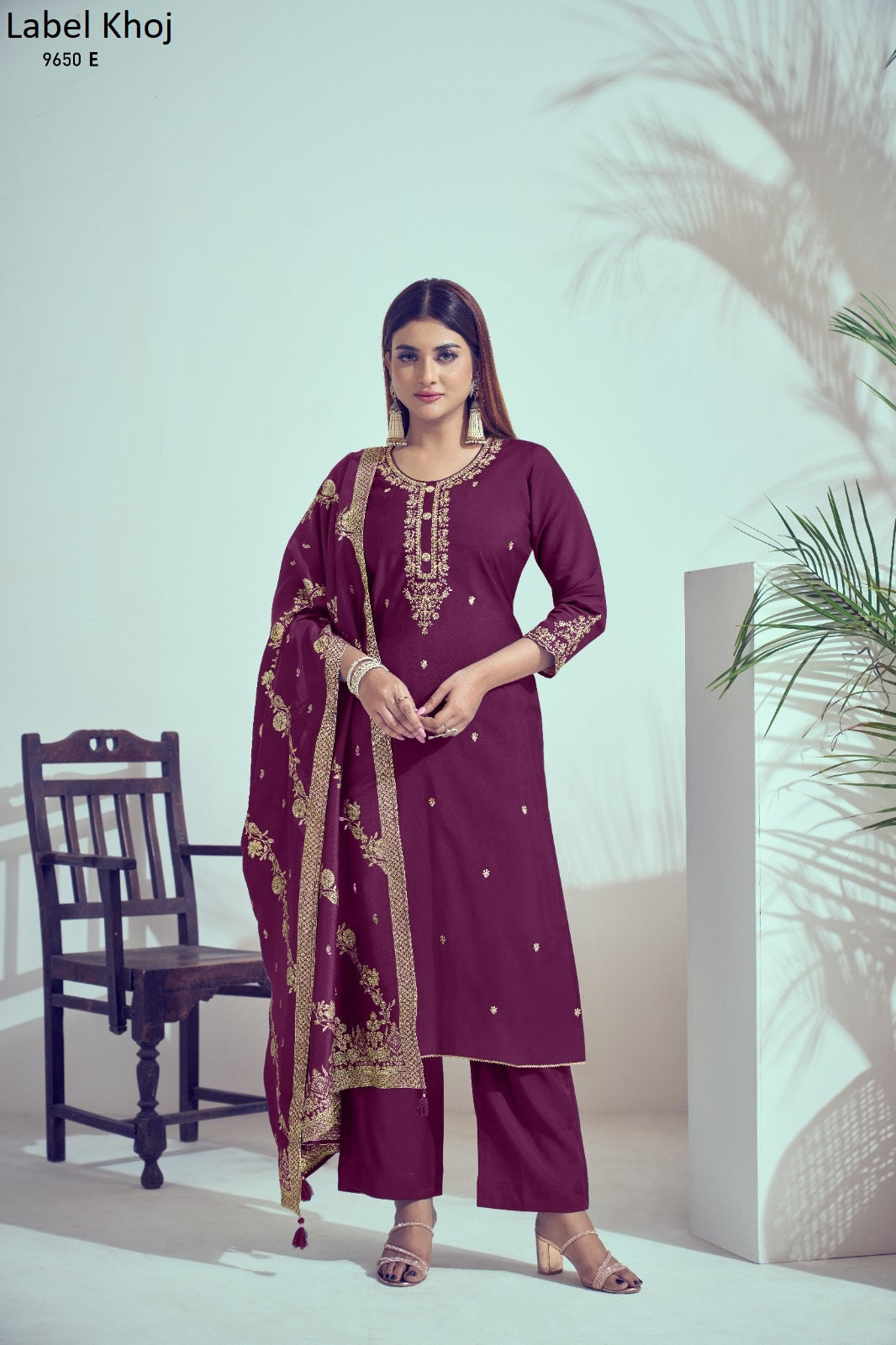 9650Abcde Label Khoj Roman Silk Readymade Suits Exporter