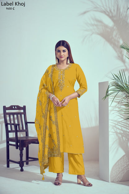 9650Abcde Label Khoj Roman Silk Readymade Suits Exporter