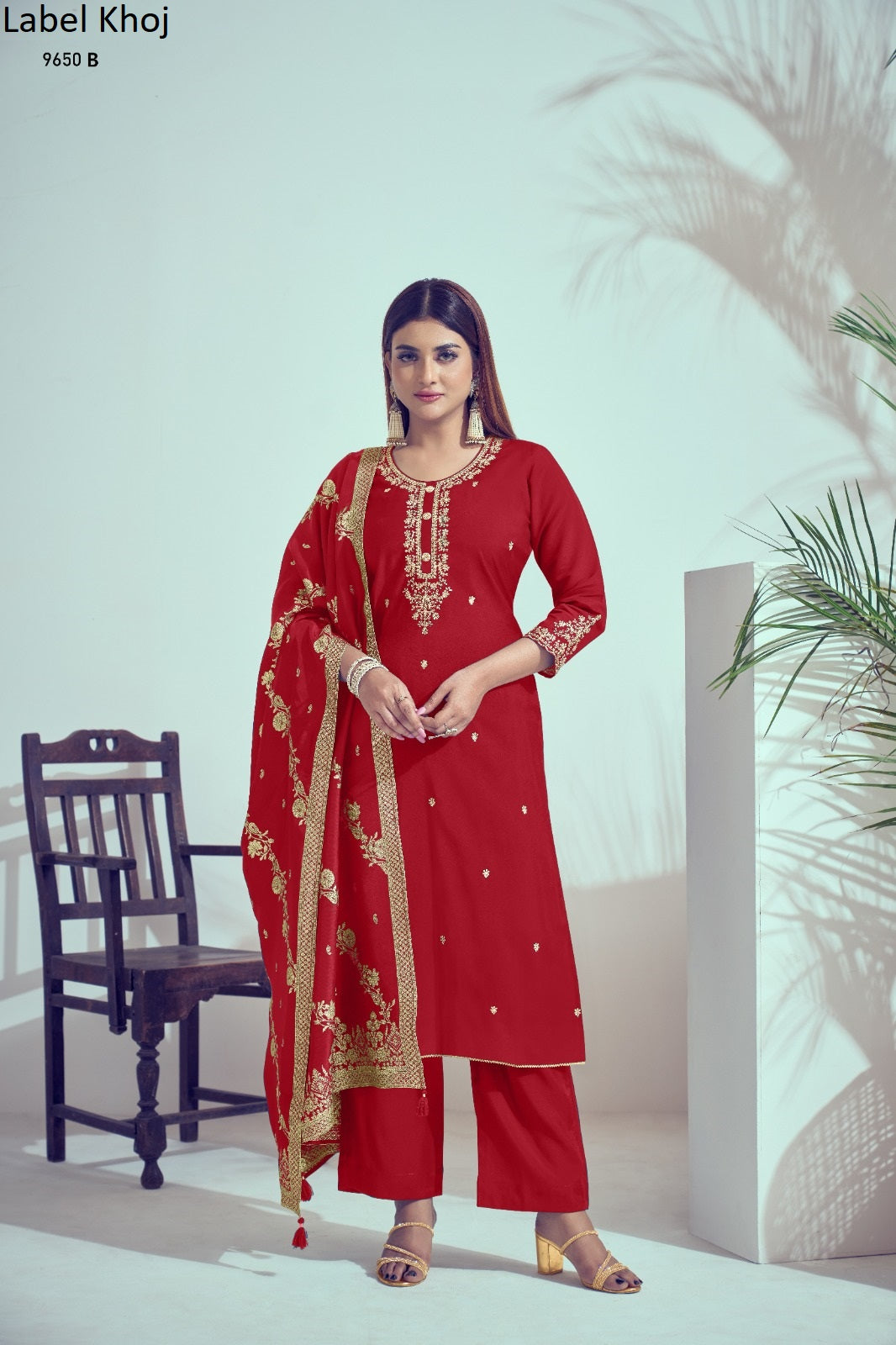 9650Abcde Label Khoj Roman Silk Readymade Suits Exporter