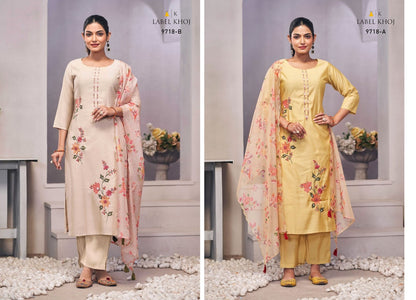 9718Ab Label Khoj Roman Silk Readymade Suits Supplier