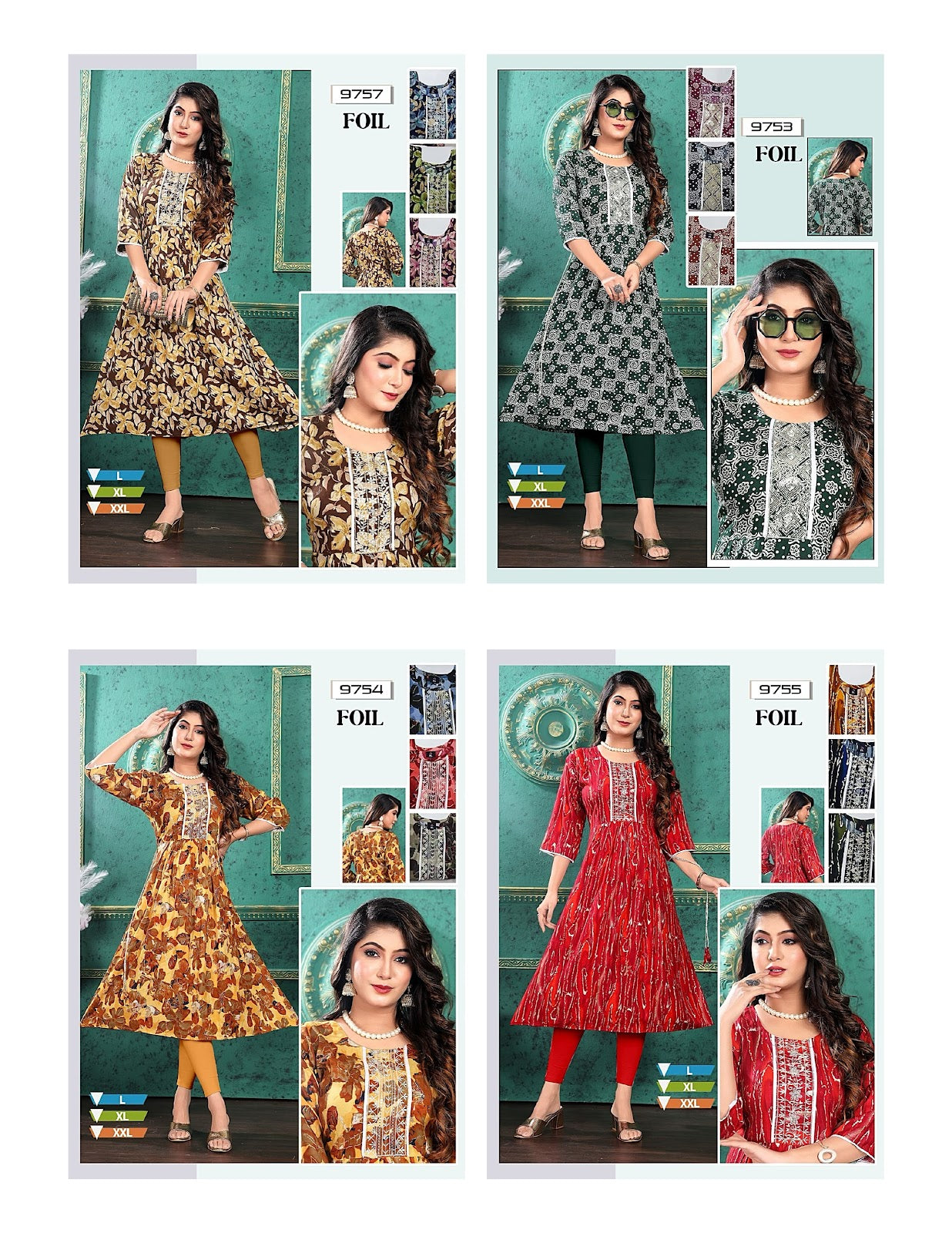9753-9757 Mmc Rayon Foil Anarkali Kurtis Manufacturer Gujarat