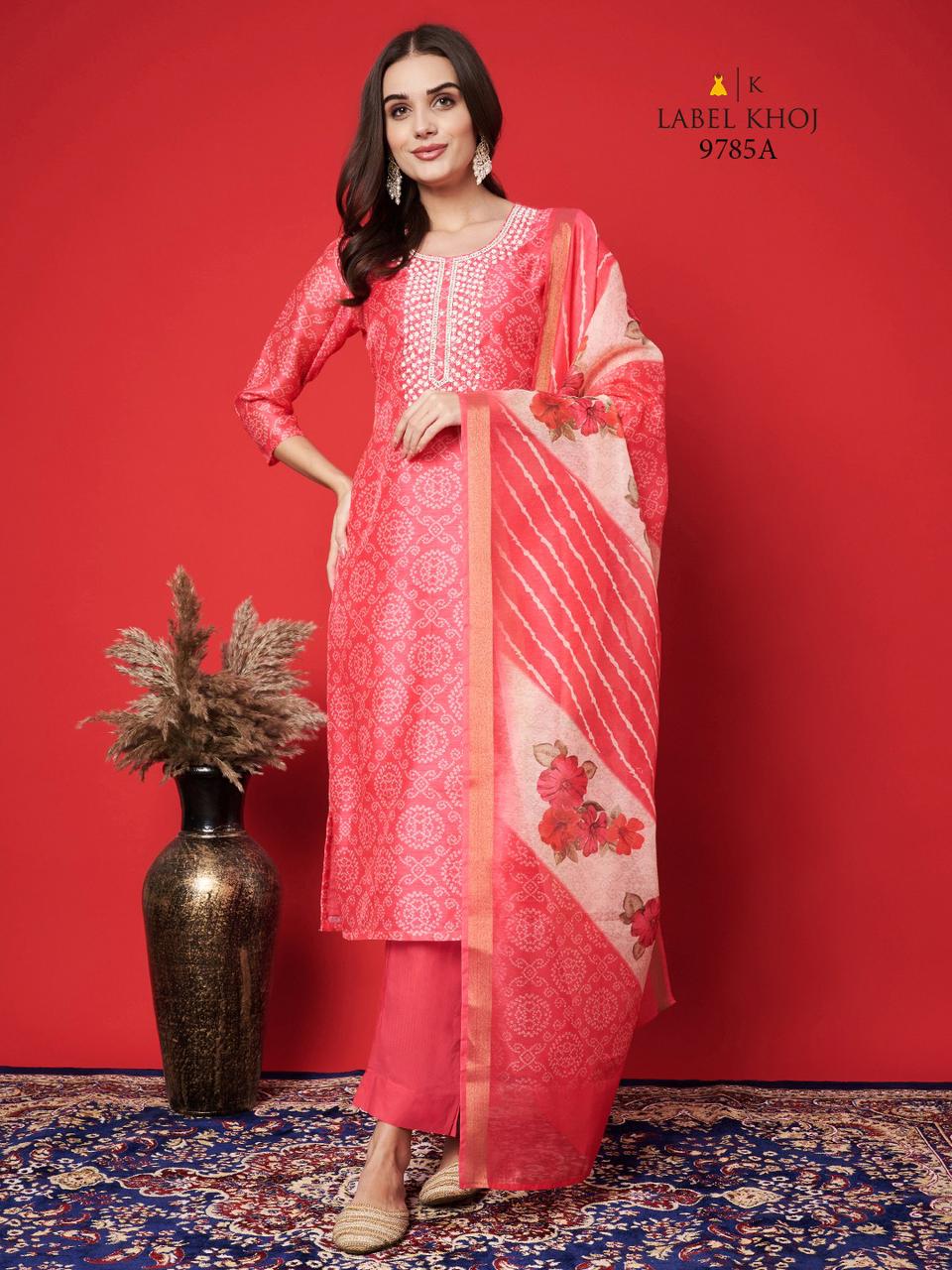 9785Ab Label Khoj Silk Readymade Suits Exporter India