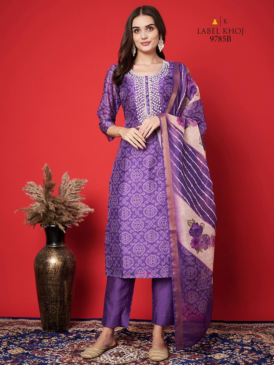 9785Ab Label Khoj Silk Readymade Suits Exporter India