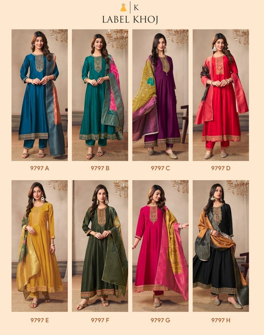 9797A To 9797H Label Khoj Silk Readymade Anarkali Suits Wholesale