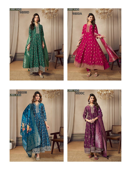 9800Abcd Label Khoj Silk Readymade Anarkali Suits Manufacturer