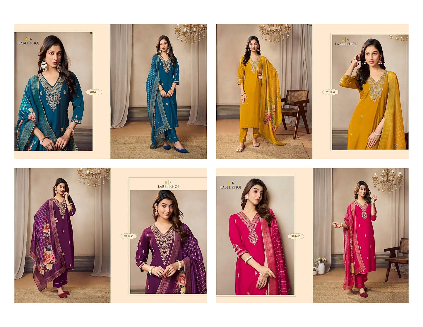 9814Abcd Label Khoj Roman Silk Readymade Suits Wholesale Rate