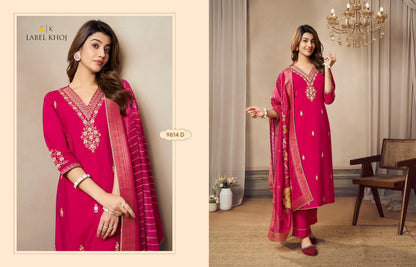 9814Abcd Label Khoj Roman Silk Readymade Suits Wholesale Rate