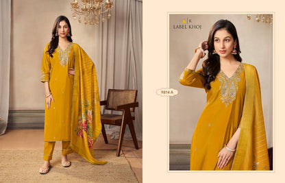 9814Abcd Label Khoj Roman Silk Readymade Suits Wholesale Rate