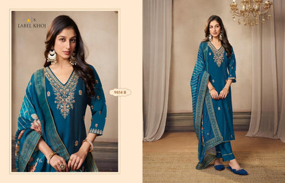 9814Abcd Label Khoj Roman Silk Readymade Suits Wholesale Rate