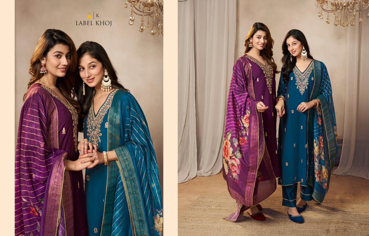 9814Abcd Label Khoj Roman Silk Readymade Suits Wholesale Rate