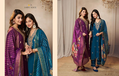 9814Abcd Label Khoj Roman Silk Readymade Suits Wholesale Rate