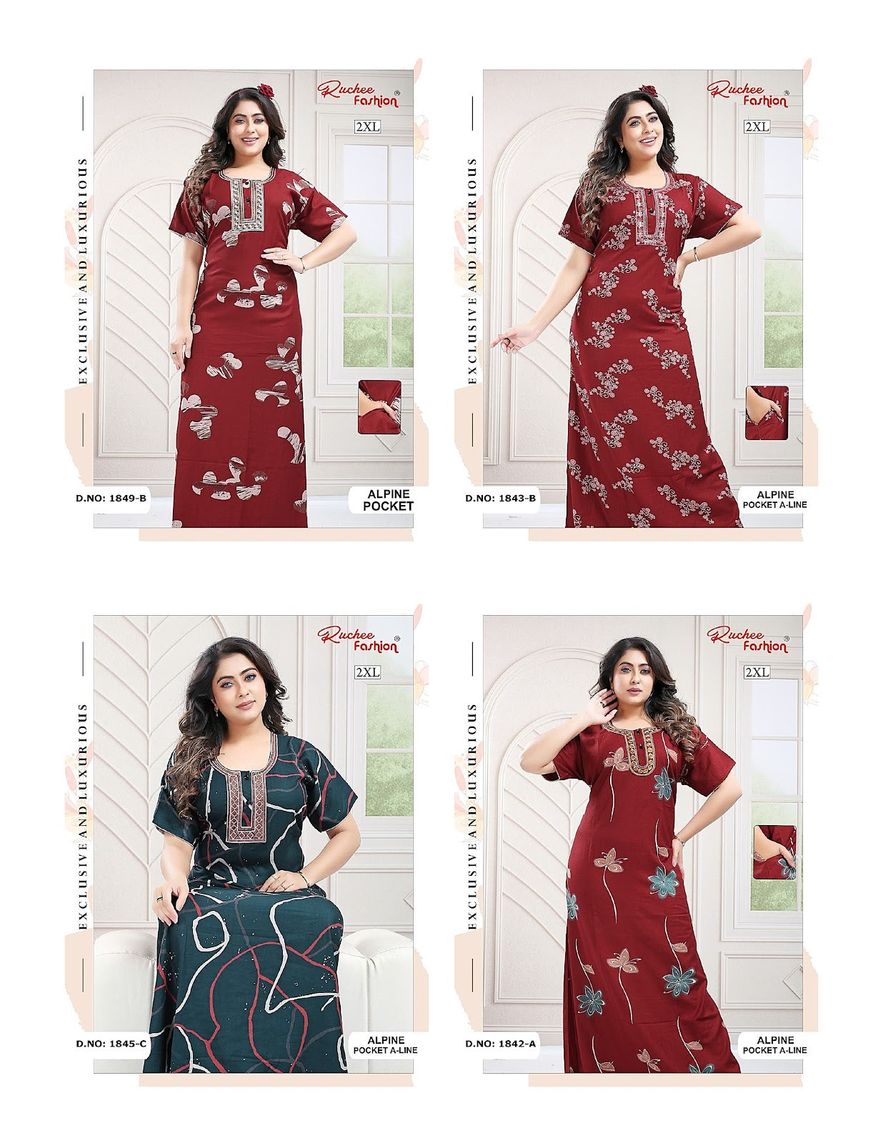A-Line 2Xl Size Ruchee Fashion Alpine Night Gowns Wholesaler India