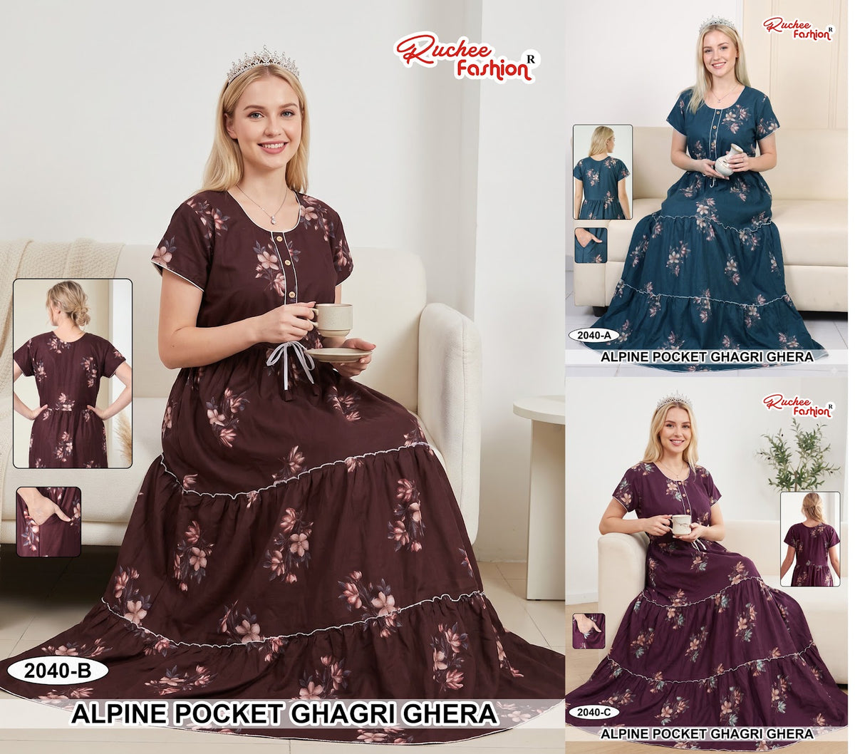 A-Line Ghagri 2909 Ruchee Fashion Alpine Night Gowns Wholesaler