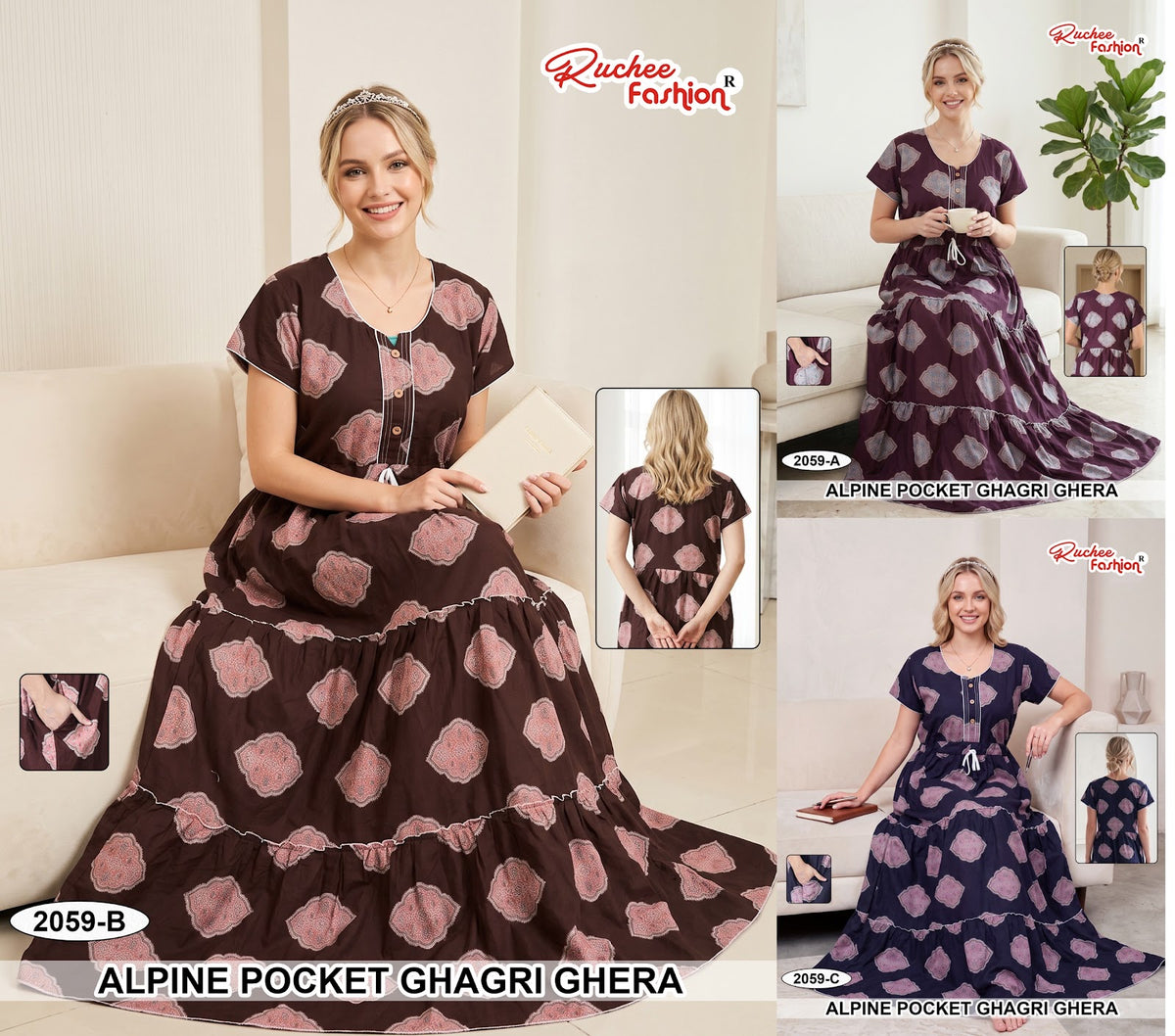 A-Line Ghagri 2909 Ruchee Fashion Alpine Night Gowns Wholesaler