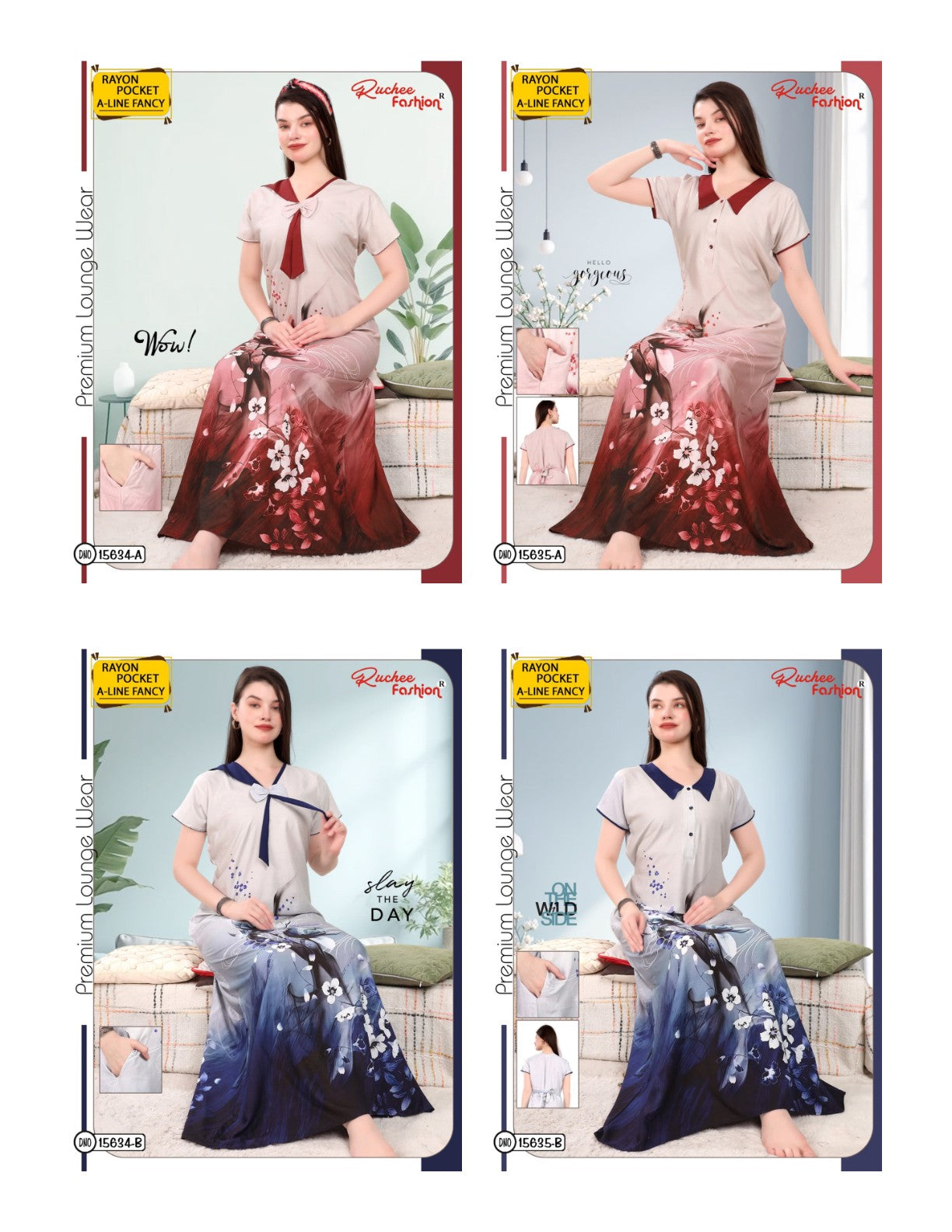 A-Line Print 1112 Ruchee Fashion Rayon Night Gowns Wholesale Price