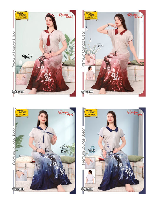 A-Line Print 1112 Ruchee Fashion Rayon Night Gowns Wholesale Price