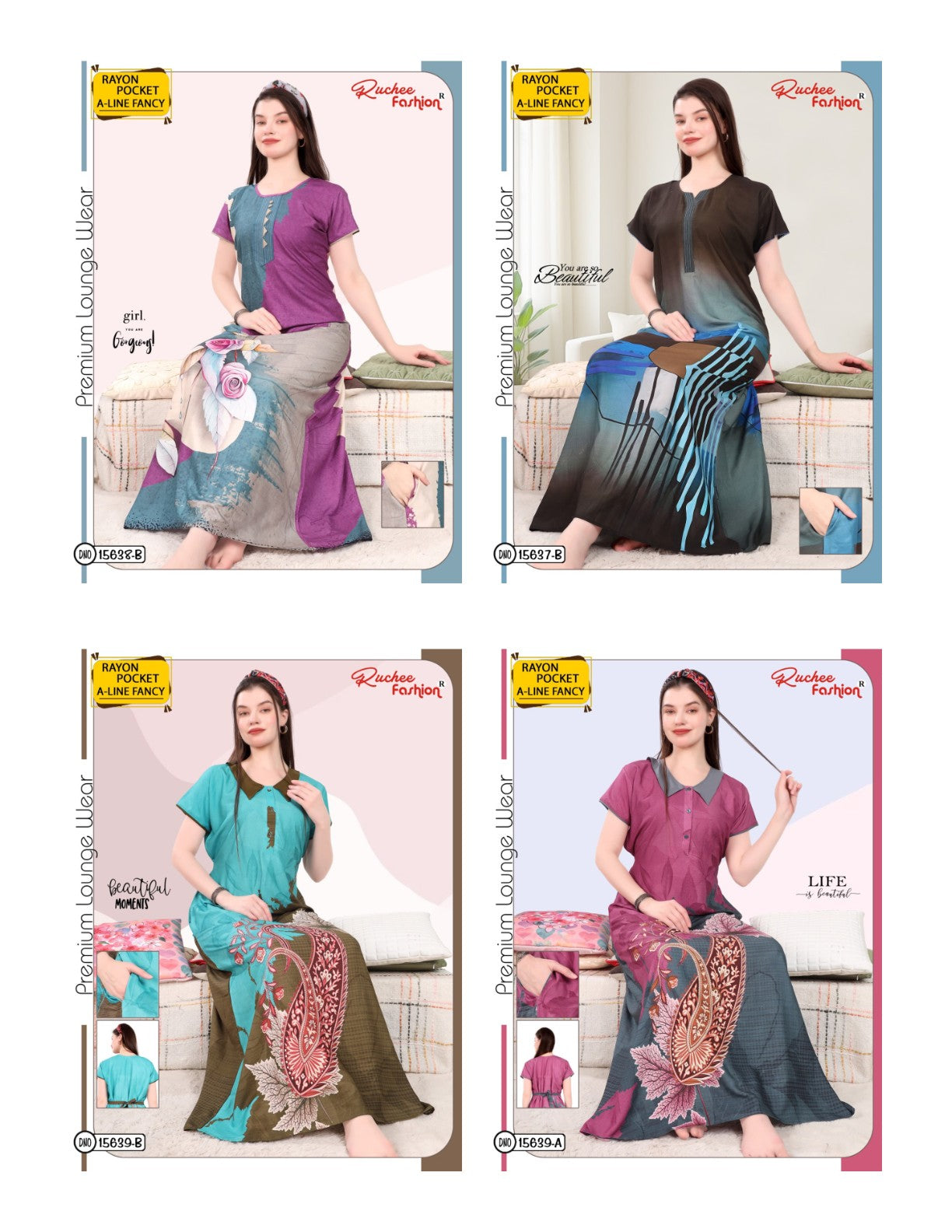 A-Line Print 1112 Ruchee Fashion Rayon Night Gowns Wholesale Price