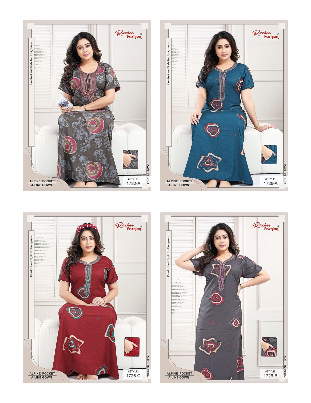 A-Line Ruchee Fashion Alpine Night Gowns Supplier Ahmedabad