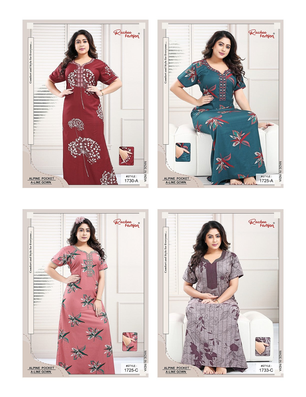 A-Line Ruchee Fashion Alpine Night Gowns Supplier Ahmedabad