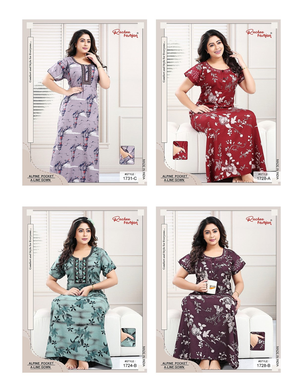 A-Line Ruchee Fashion Alpine Night Gowns Supplier Ahmedabad