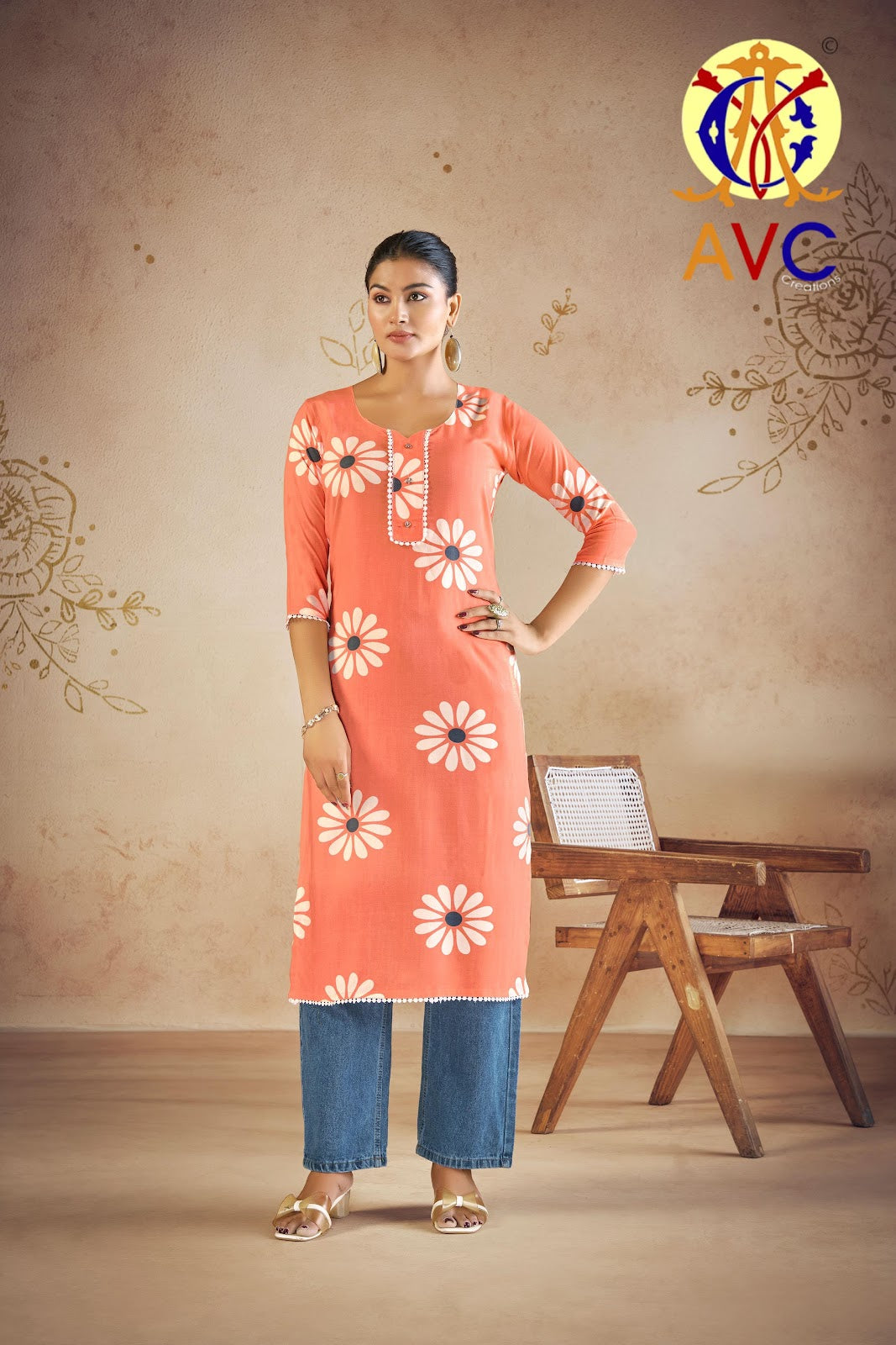 A10 Avc Viscose Reyon Long Straight Kurti Supplier