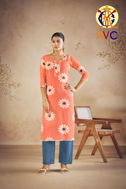 A10 Avc Viscose Reyon Long Straight Kurti Supplier