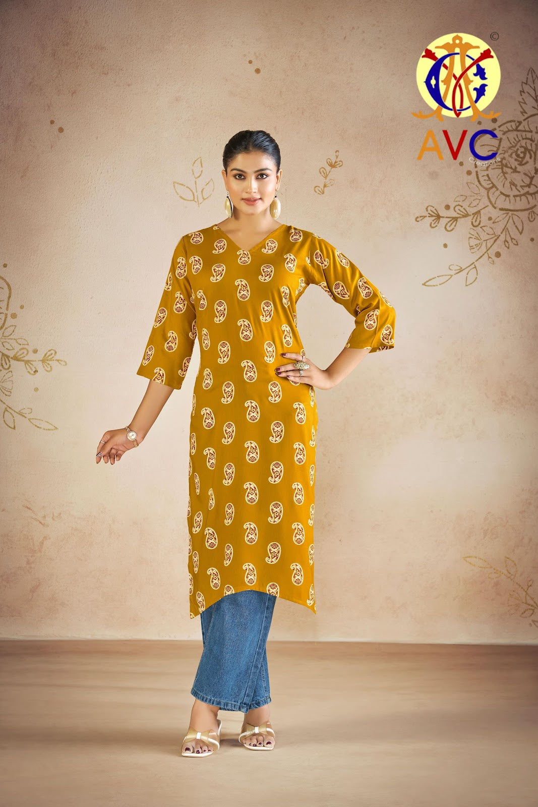 A10 Avc Viscose Reyon Long Straight Kurti Supplier