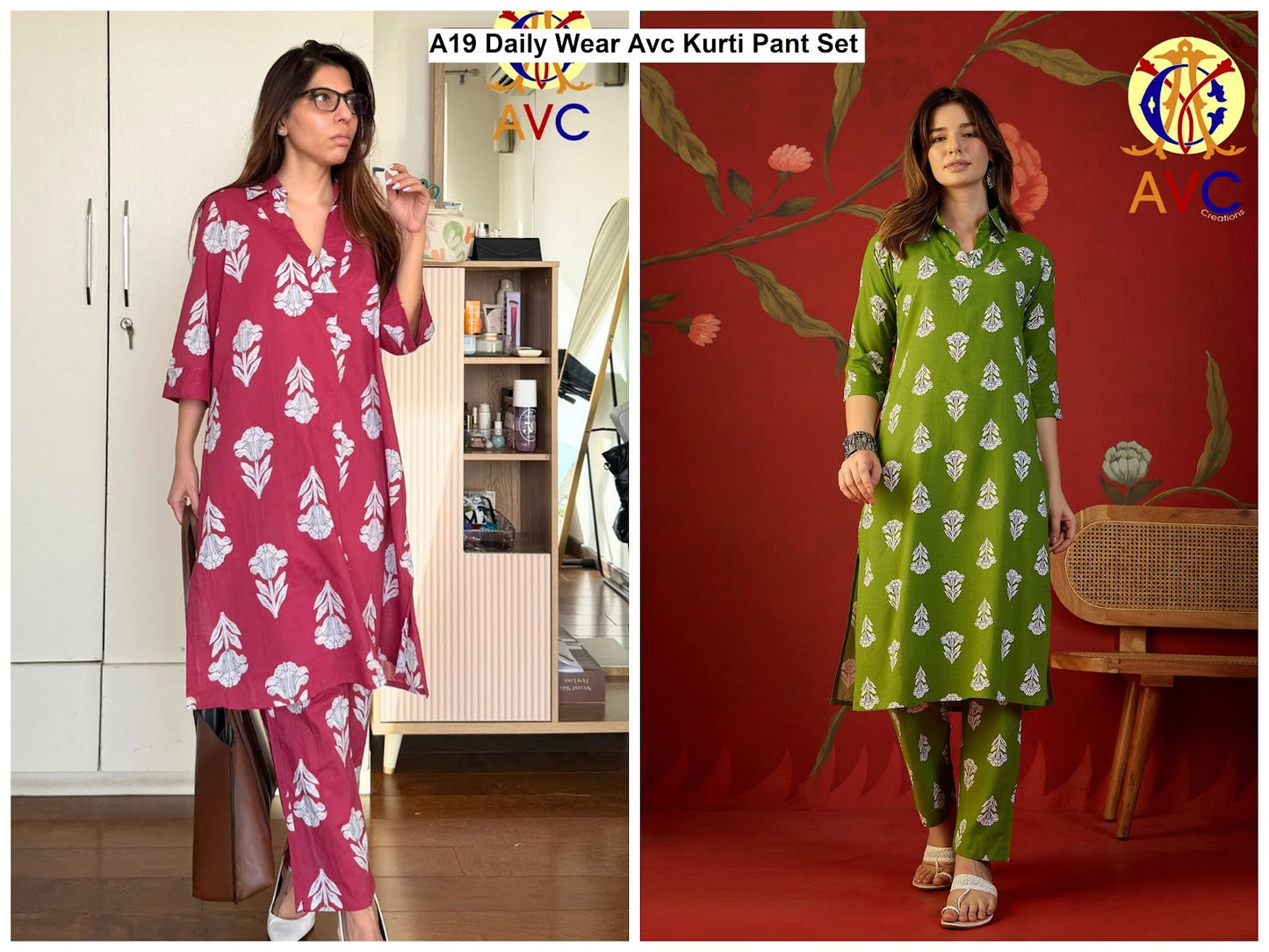 A19 Daily Wear Avc Heavy Rayon Kurti Pant Set Wholesale Rate