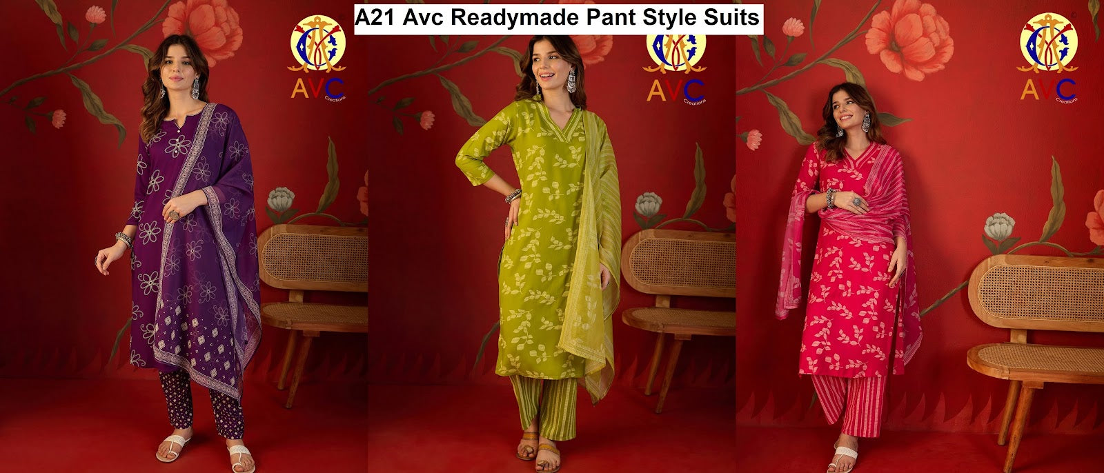 A21 Avc Heavy Reyon Readymade Pant Style Suits Manufacturer Ahmedabad