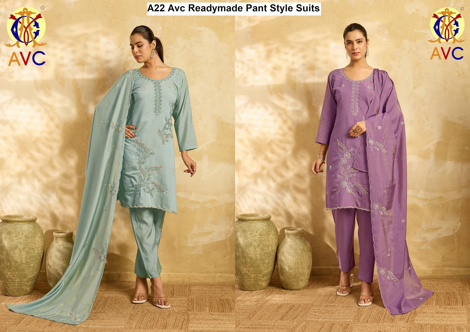 A22 Avc Roman Simmer Readymade Pant Style Suits Wholesaler Gujarat