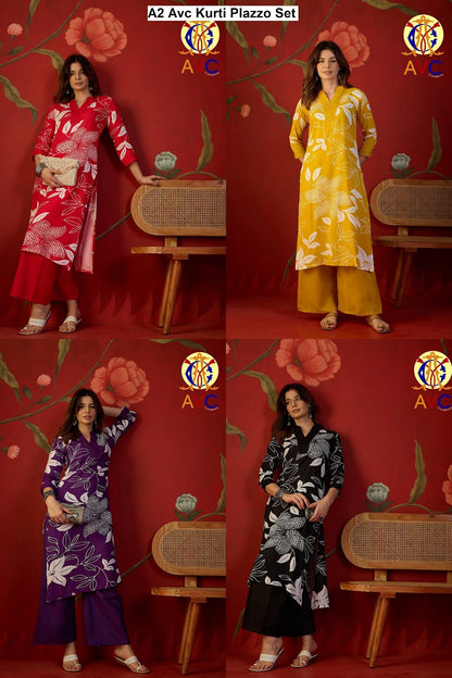 A2 Avc Viscose Rayon Kurti Plazzo Set Supplier Ahmedabad