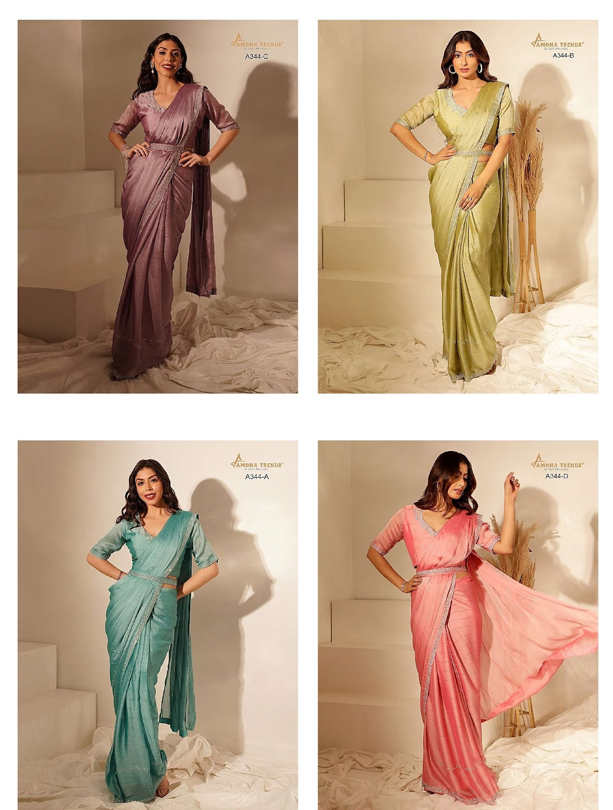 A344 Amoha Chinon Silk Ready To Wear Saree Exporter Ahmedabad