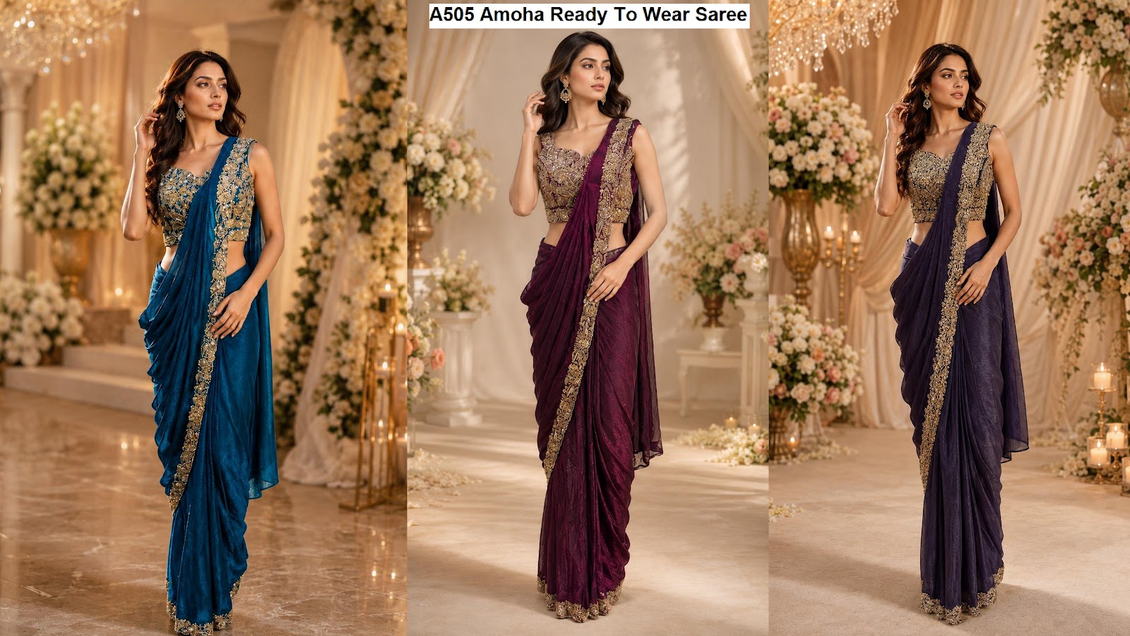 A505 Amoha Fendy Satin Ready To Wear Saree Wholesaler India