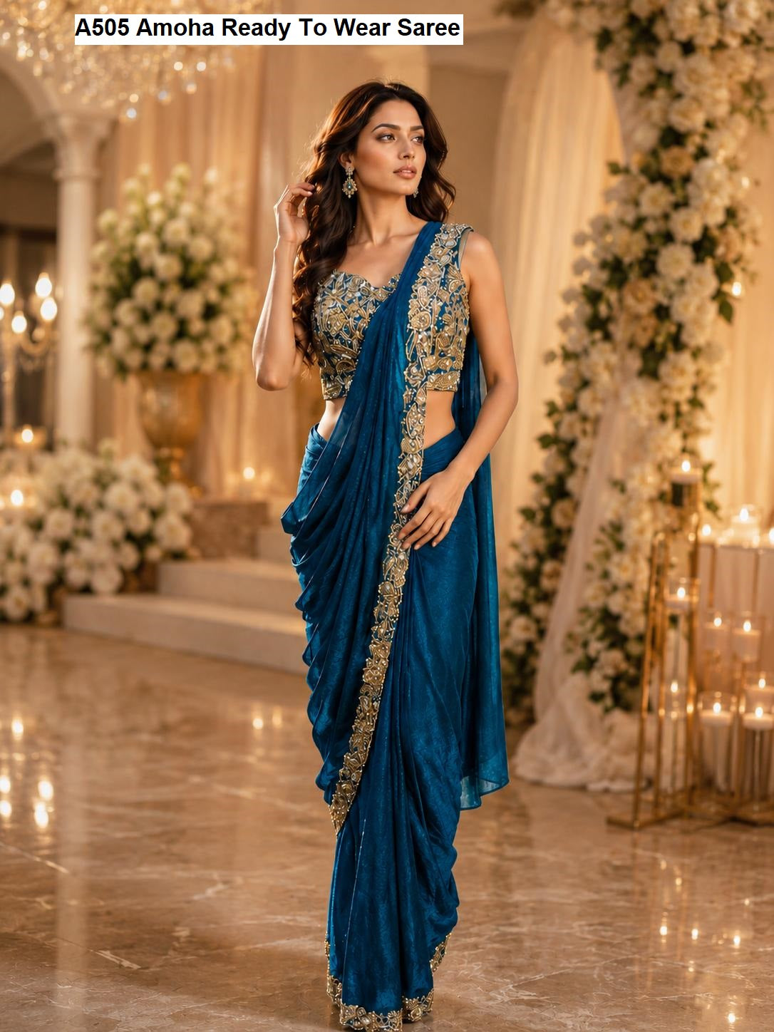 A505 Amoha Fendy Satin Ready To Wear Saree Wholesaler India