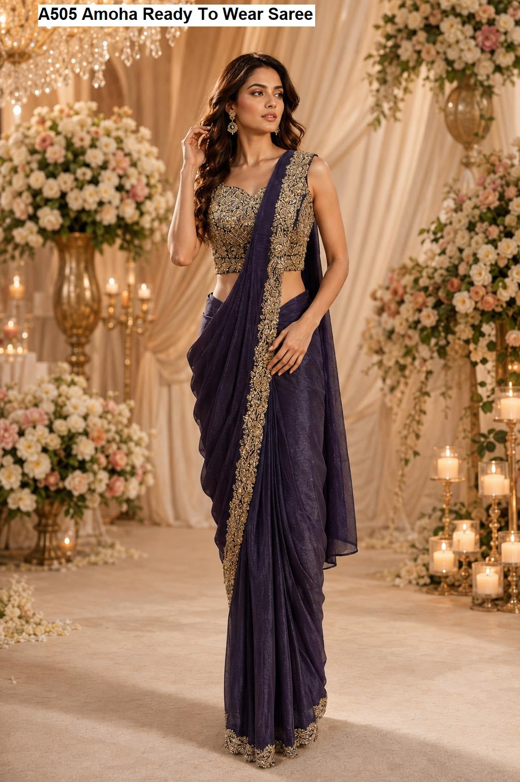 A505 Amoha Fendy Satin Ready To Wear Saree Wholesaler India