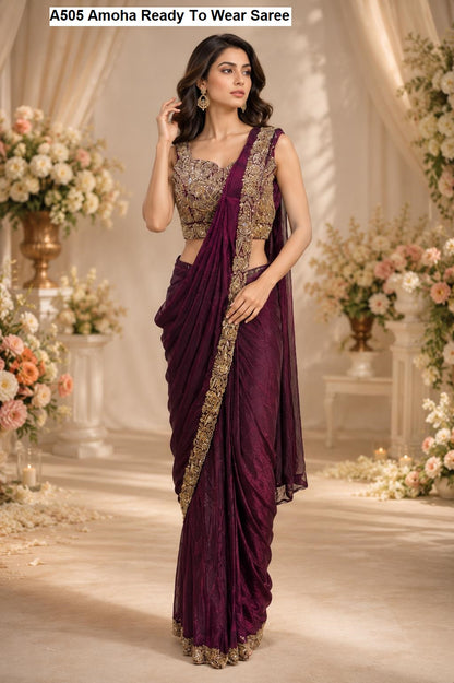 A505 Amoha Fendy Satin Ready To Wear Saree Wholesaler India
