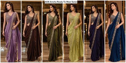 A536 Amoha Chinnon Ready To Wear Saree Supplier