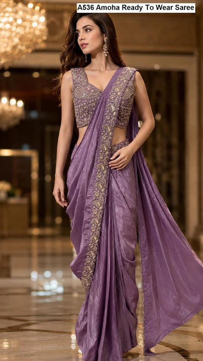A536 Amoha Chinnon Ready To Wear Saree Supplier