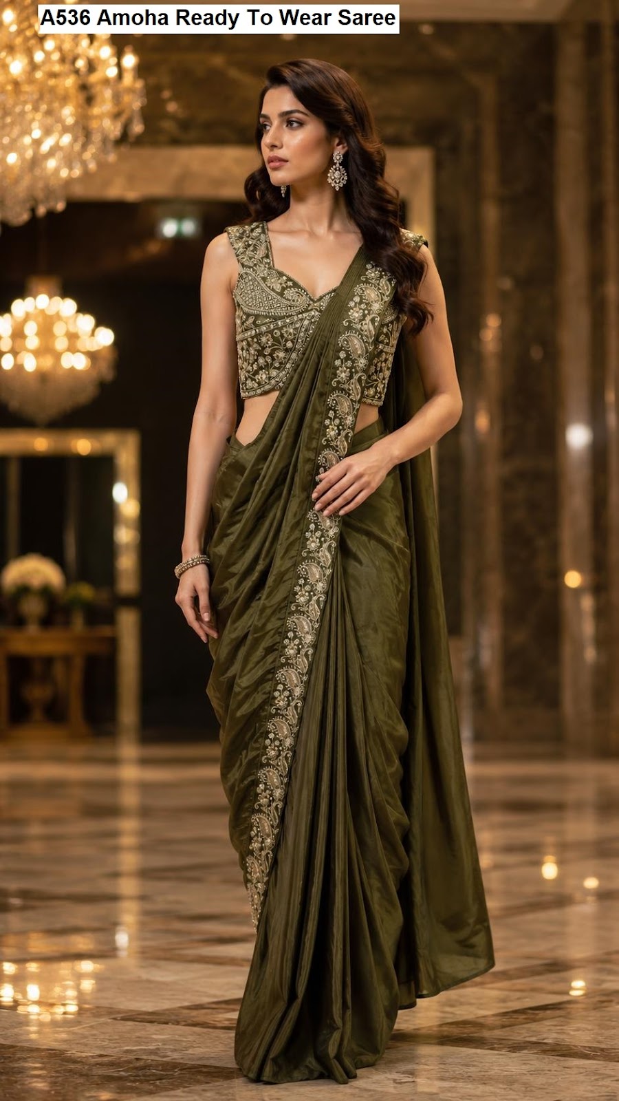 A536 Amoha Chinnon Ready To Wear Saree Supplier
