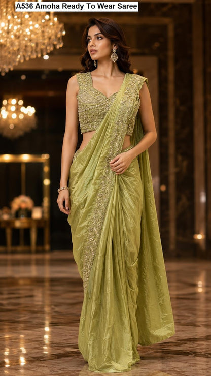 A536 Amoha Chinnon Ready To Wear Saree Supplier