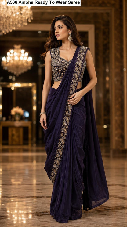 A536 Amoha Chinnon Ready To Wear Saree Supplier