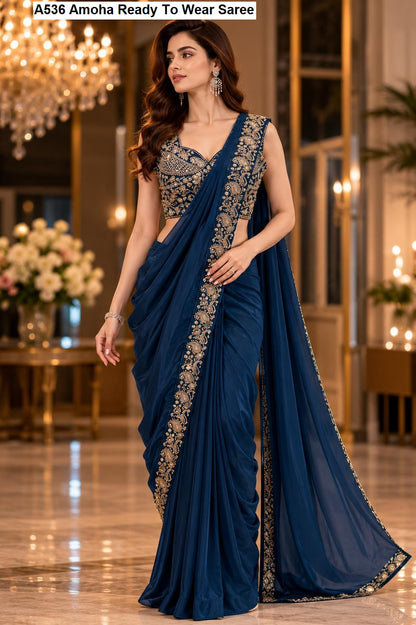 A536 Amoha Chinnon Ready To Wear Saree Supplier