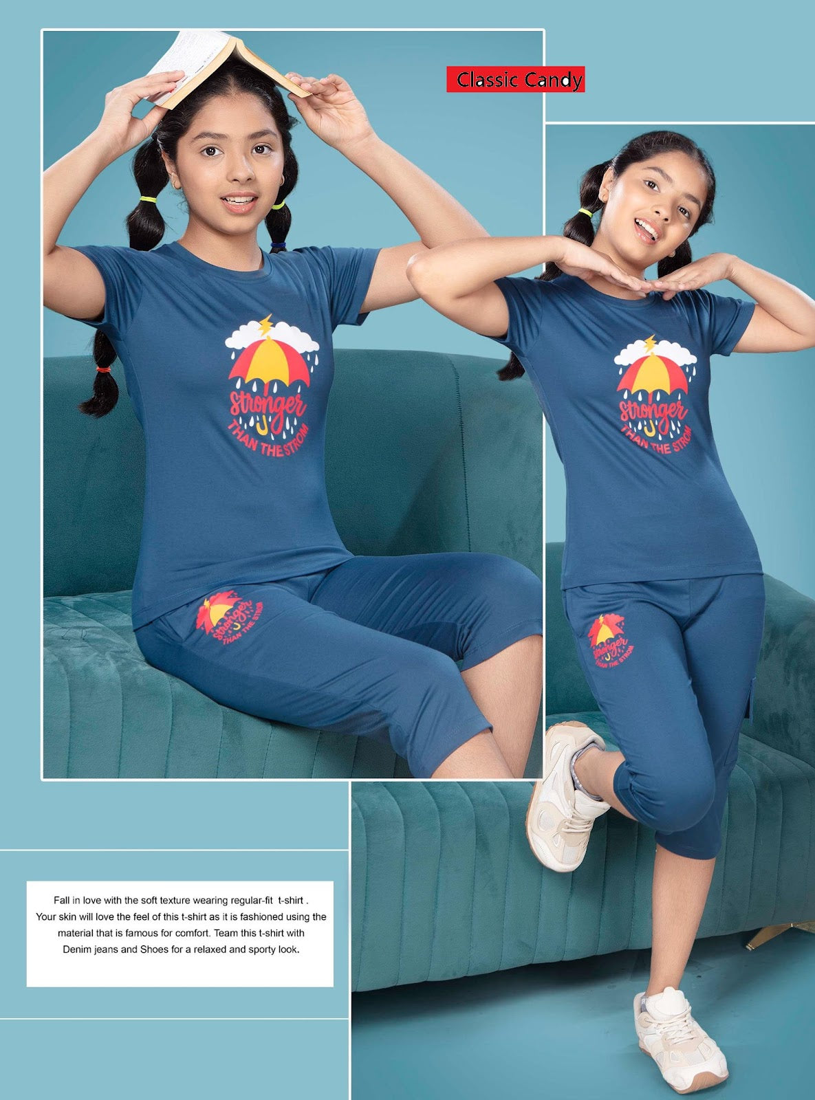 A791 Classic Candy Tencil Lycra Girls Capri Night Suits Manufacturer Gujarat