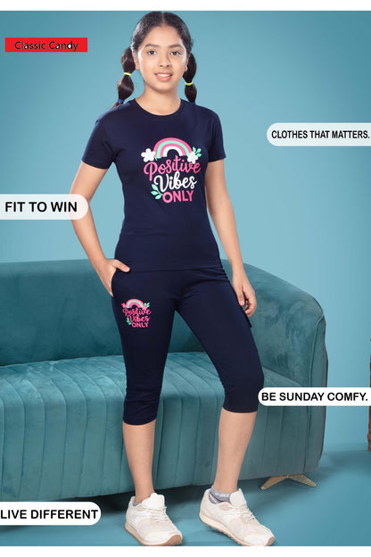 A791 Classic Candy Tencil Lycra Girls Capri Night Suits Manufacturer Gujarat