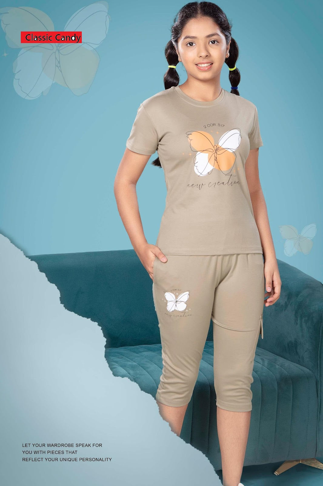 A791 Classic Candy Tencil Lycra Girls Capri Night Suits Manufacturer Gujarat