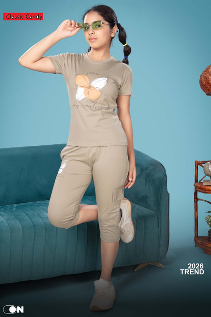A791 Classic Candy Tencil Lycra Girls Capri Night Suits Manufacturer Gujarat