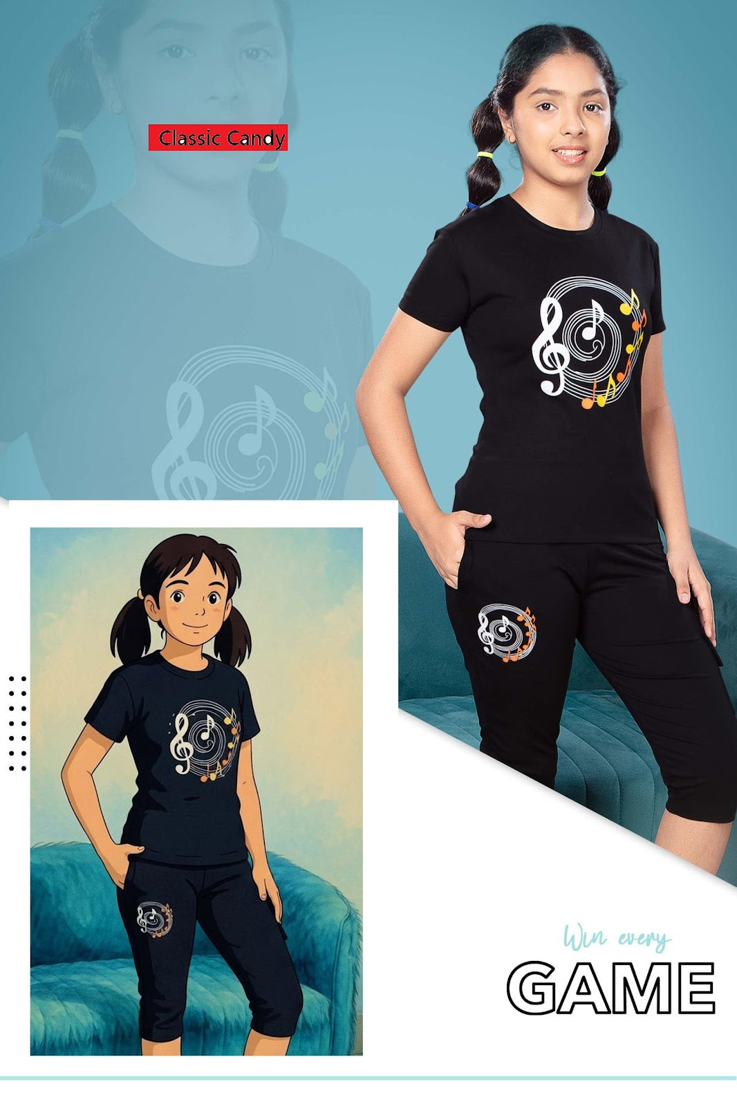 A791 Classic Candy Tencil Lycra Girls Capri Night Suits Manufacturer Gujarat
